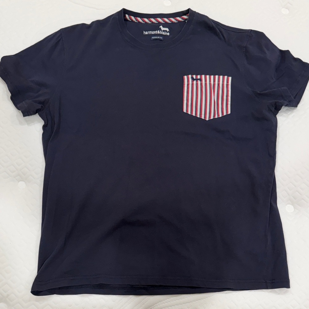 Harmont & Blaine Navy Tee with Red Striped Pocket